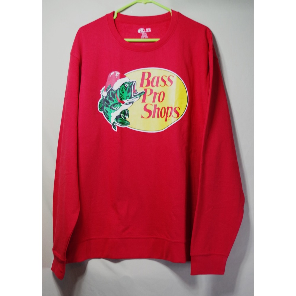 NWT - Bass Pro Shops Christmas Santa Bass Logo Red Sweatshirt Men's Large L